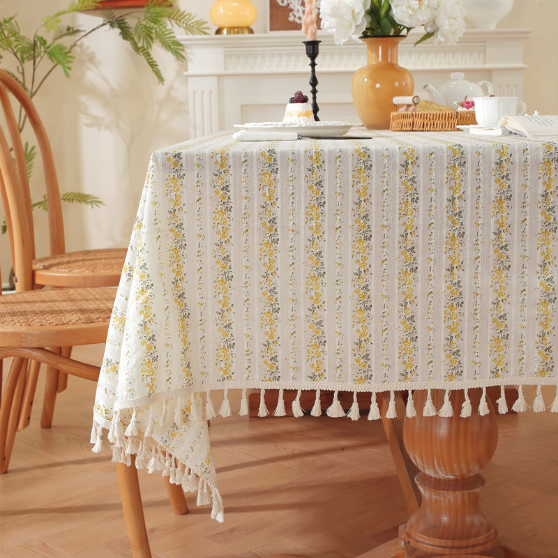 Floral Linen Cotton Tablecloth With Tassel retro nappe de table Table Cover round Dining Table Cover Tea Table Cloth Tafelkleed