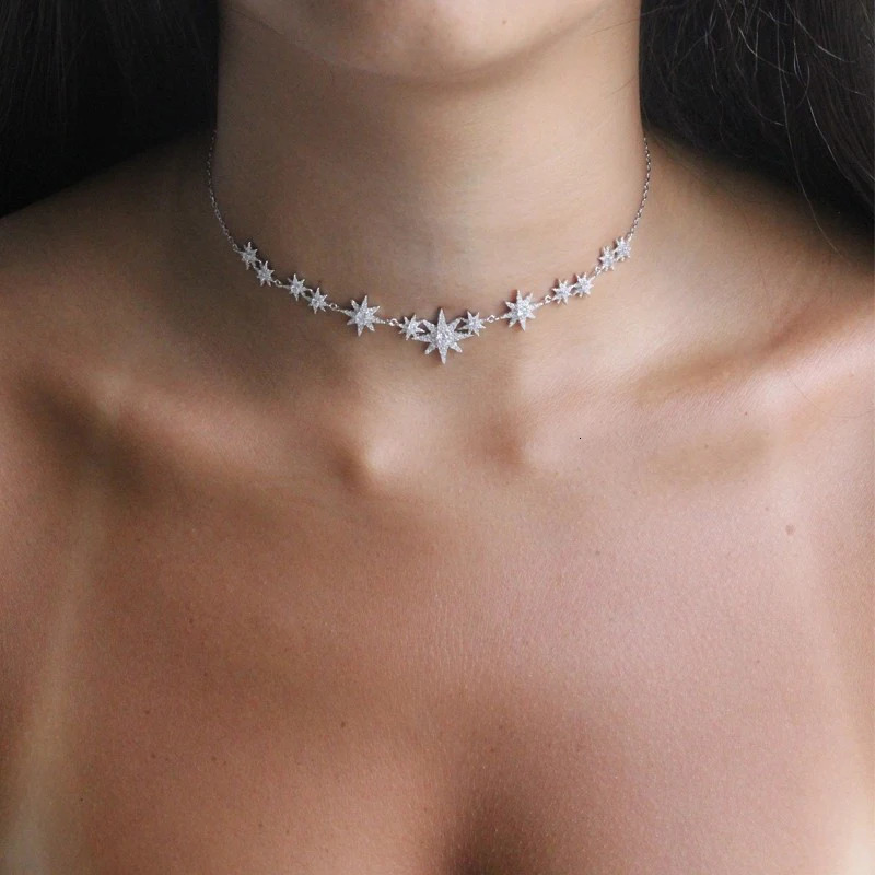 Summer Fashion Iced Out Bling Cz Star Starburst Charm Nchoker Necklaces For Women Delicate Charm Statement Jewelry Wholesale 250711