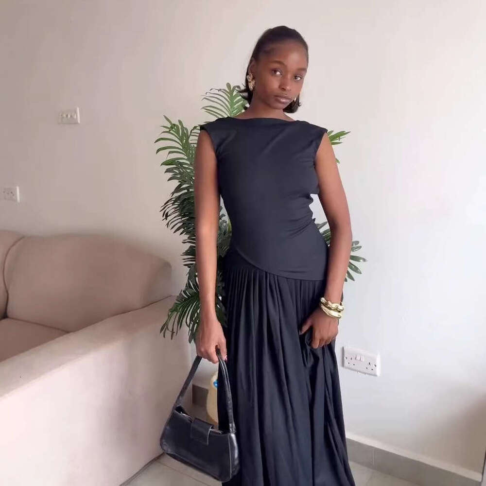 Elegant Asymmetrical Pleated Dress For Women Summer New Style Slim Fit Sleeveless B5