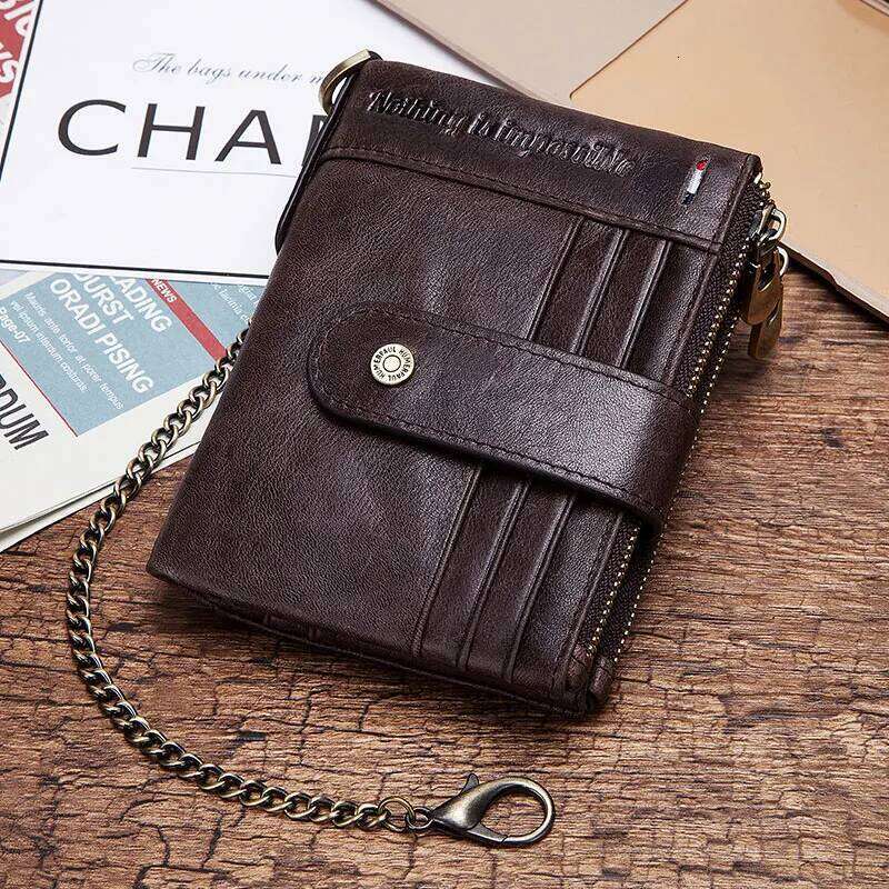 KAVIS Genuine Leather RFID Vintage Wallet With Card Holder For Men Short Hasp Zipper Coin Pocket Business Male Money Bag