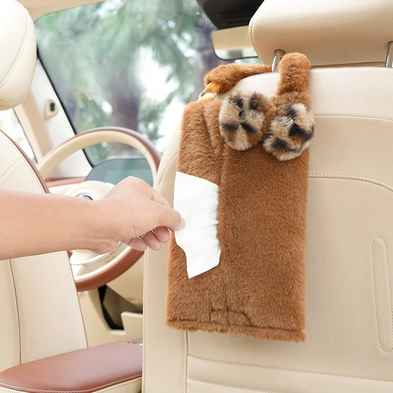 1PC Car tissue box Leopard print car tissue box plush car seat hanging paper box Fashion goddess car home dual use tissue bag 250715