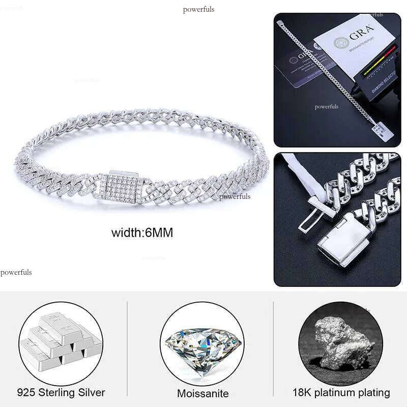 Cheap Price Pass Dia Tester 6mm Sterling Sier VVS Moissanite Iced Out Hip Hop Jewelry Cuban Link Bracelet Men Women