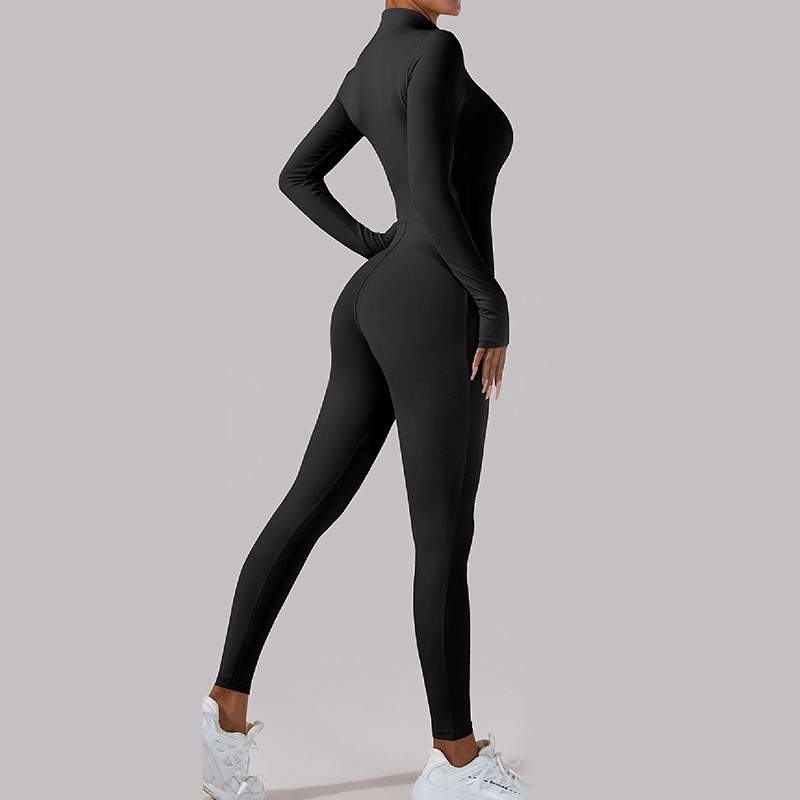 European & American Style Naked-Feel Half-Zip Long One-Piece Yoga Bodysuit for Women, Slim-Fitting, Butt-Lifting, Tight-Fitting Full-Length Sports & F