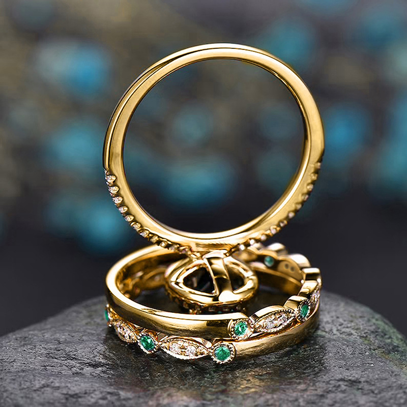 2025 Choucong 3pcs Ins Top Sell Elegant Vintage Jewelry 10KT White Rose Gold Fill Oval Cut Emerald CZ Diamond Party Promise Gorgeous Women Bridal Ring