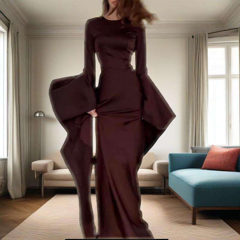 Summer New Round Neck Flared Sleeve Women's Sexy Slim Evening Dress B5