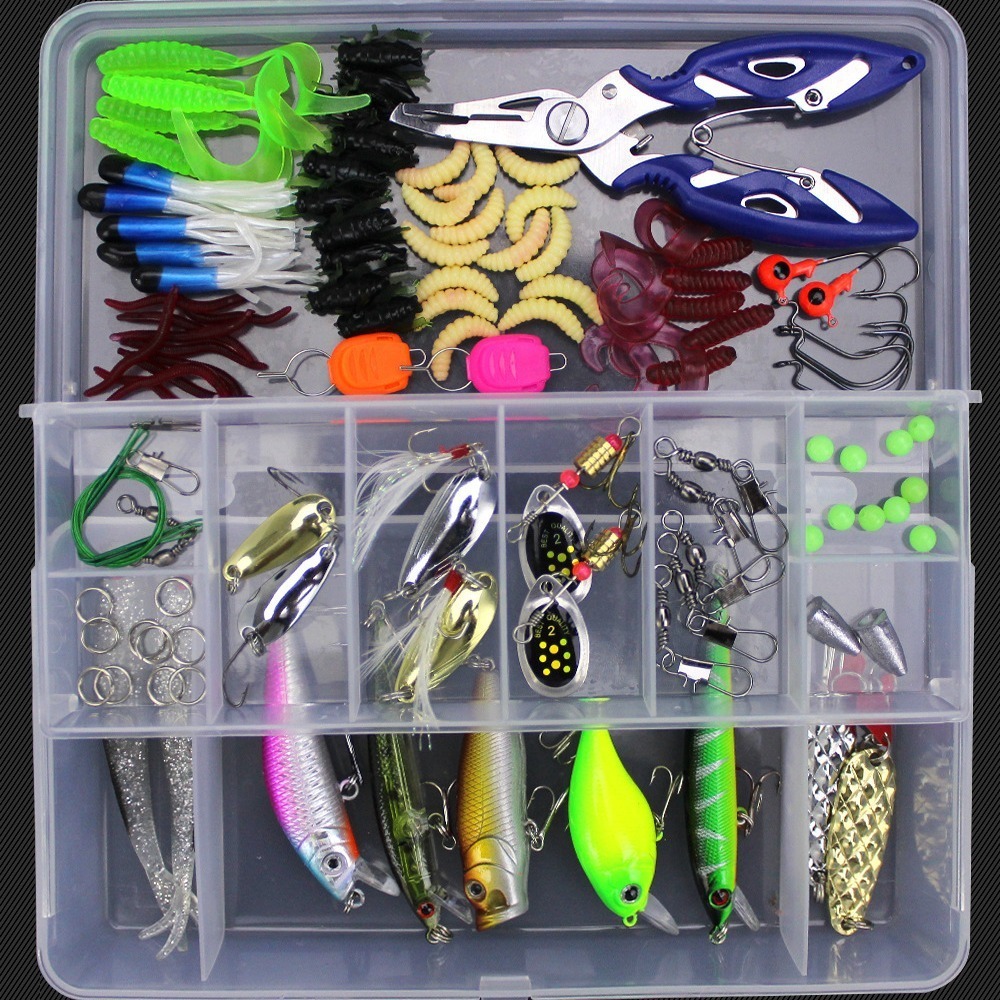 Fishing Lure Kit Soft and Hard Bait Set Gear Layer Minnow Metal Jig Spoon For Bass Pike Crank Tackle Accessories with Box 241115