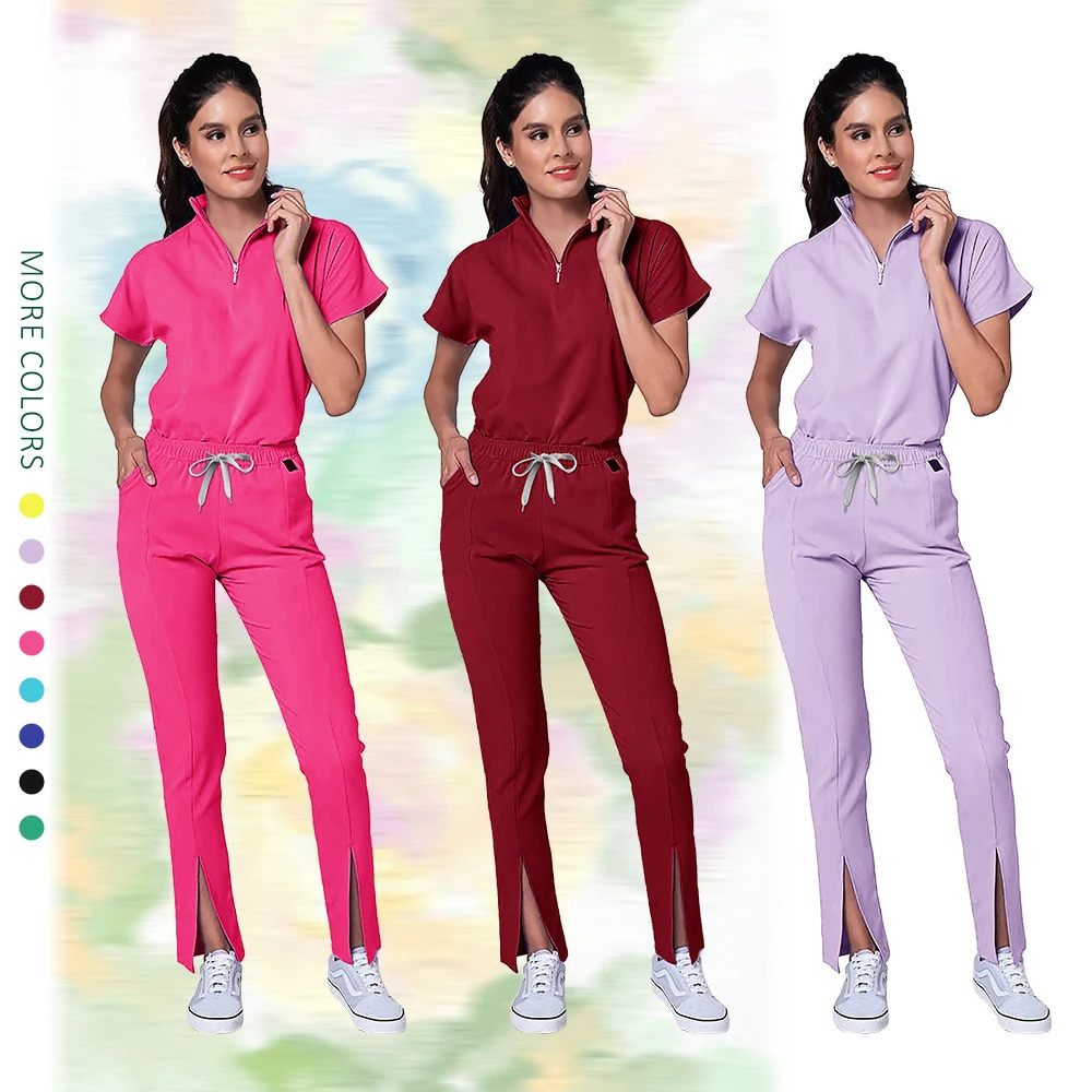 High Quality Nurse Uniform Scrub Set Women Zipper V-Neck Top and Pant Hospital Workwear Doctor Suits Beauty Workwear 250714