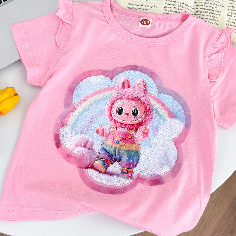 LABUBU children's clothing designer short-sleeved T-shirt color-changing sequin children's clothing casual T-shirt printed design clothing s