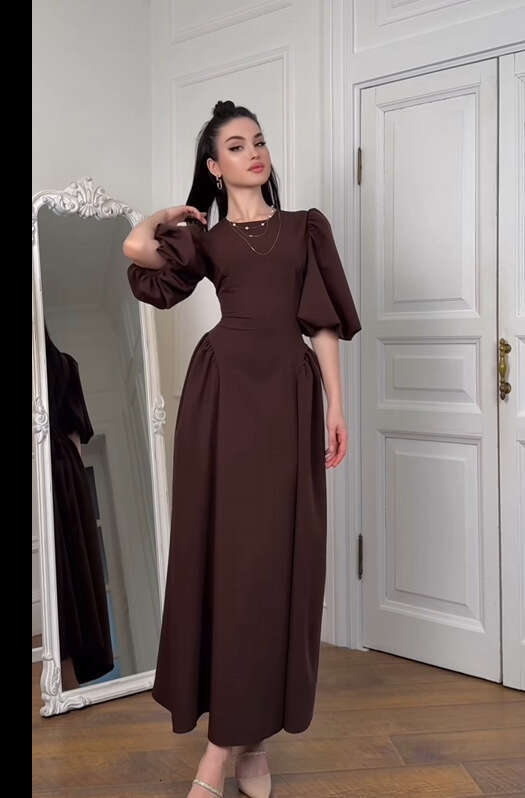 Women's Fashion Autumn New Puff Sleeve Tie Fashionable Elegant Dress B5