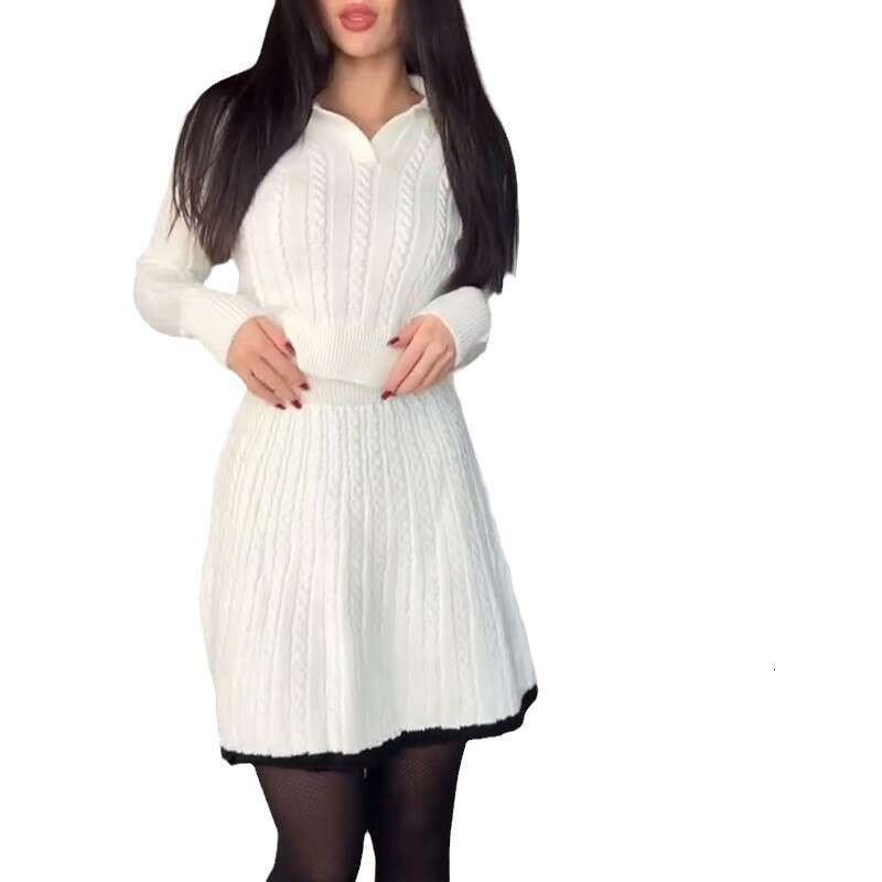 Autumn New Women's Knitted Long Sleeve Short Dress Professional Commuting Fashionable Elegant Set B5