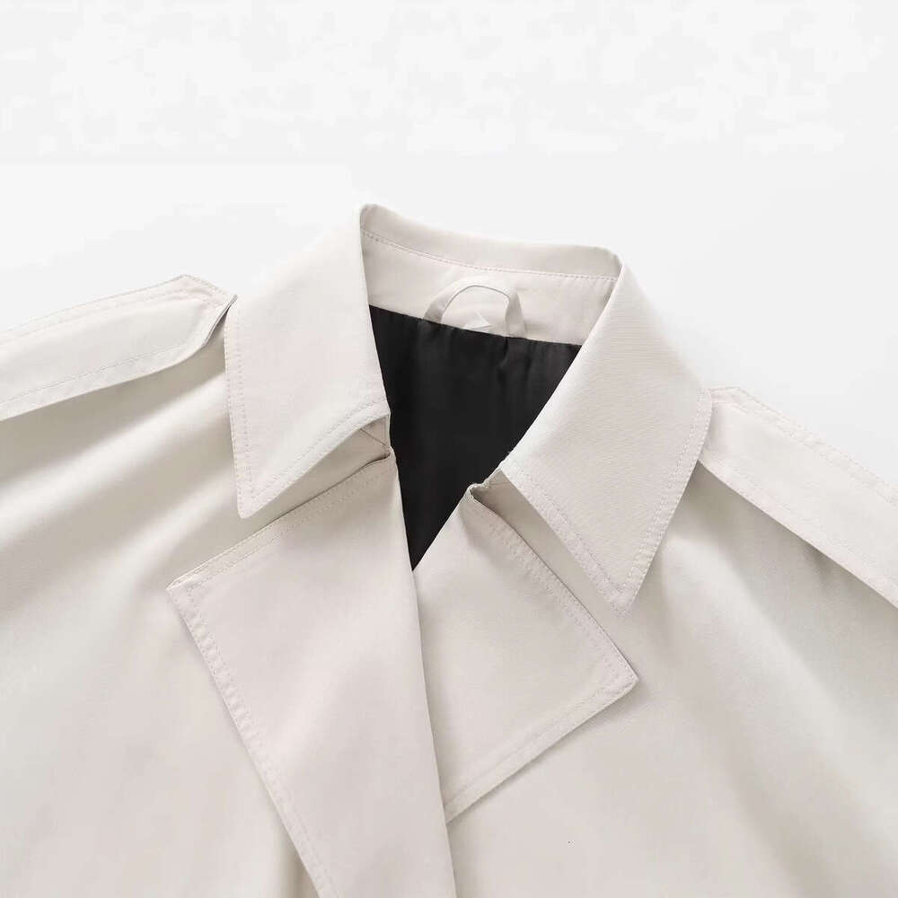 TRAFZAINS Autumn Women's New Casual Short Version Turn-Down Collar Double-Breasted Trench Coat Jacket B5