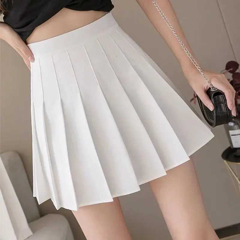 In stock high waisted pleated skirt short skirt for women in autumn college style Korean version solid color anti-glare A-line R250728
