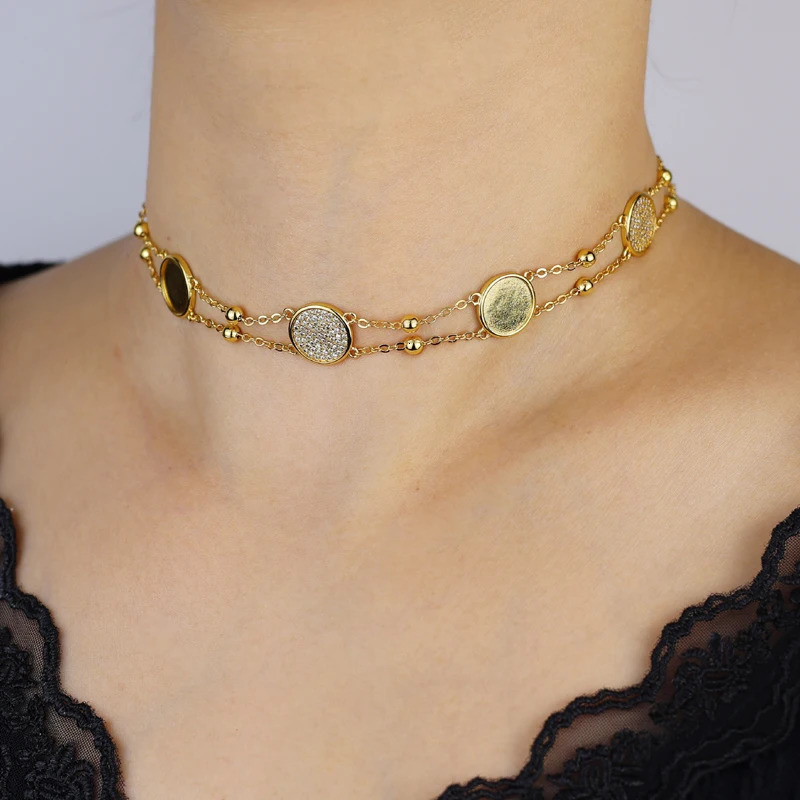 Bling round zircon necklace Cz Paved Necklace Gold Color Fashion Jewelry Gift for Women 250711