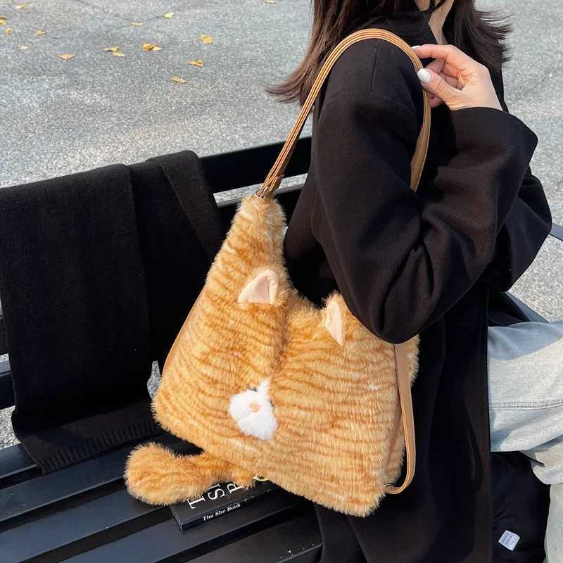 Women Bag Cat Furry Orange Cat High-Capacity Shoulder Bag Pures and Bags Crossbody Girls Bag Small Fresh Y250719