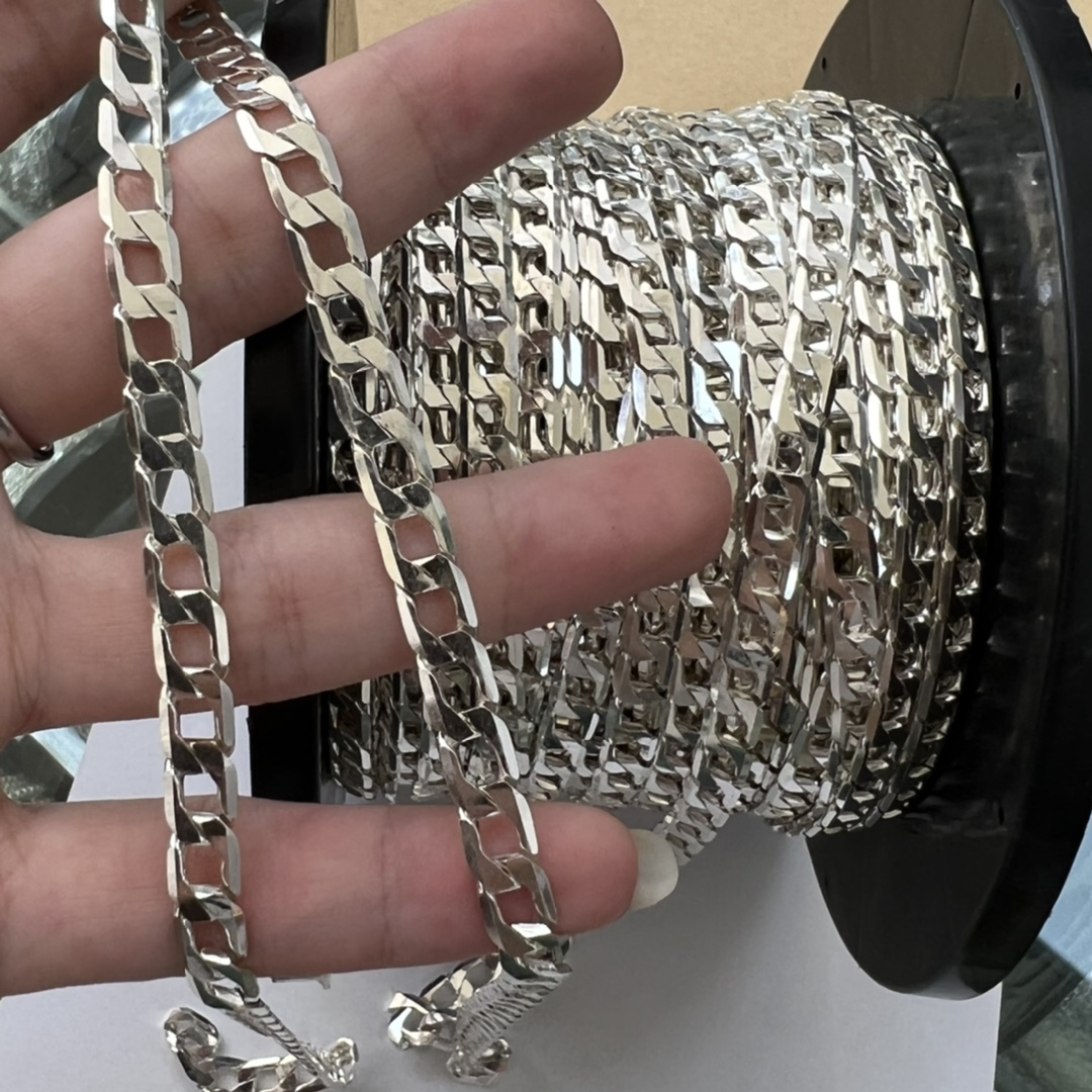 Luxury Jewelry Designer Jewelry S925 Sterling Silver 6mm Sideways Figaro Chain Cross-border European And American Necklace Semi-finished Chain Manufac