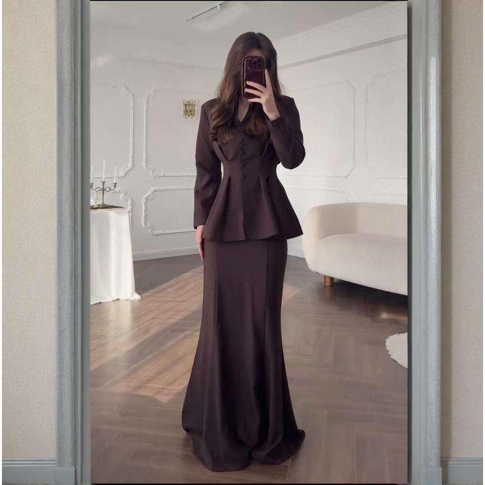 Autumn Winter New Slim Fit Elegant Cardigan Long Sleeve Loose Half Skirt Set B5