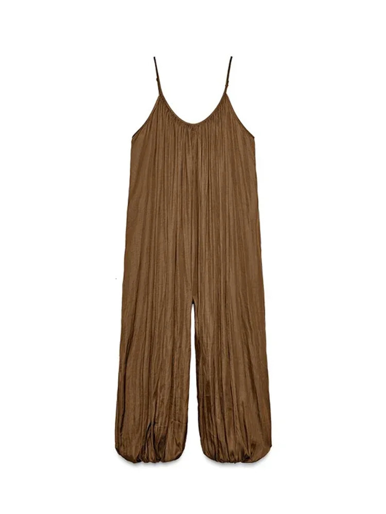 Fashion Loose Pleated Sling Jumpsuit Vneck Sleeveless Backless Lantern Lady Rompers Street 2025 Summer 250714