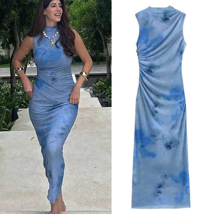 TRAFZA Spring And Autumn New Women's Strapless Printed Slim Fit Casual Dress B5