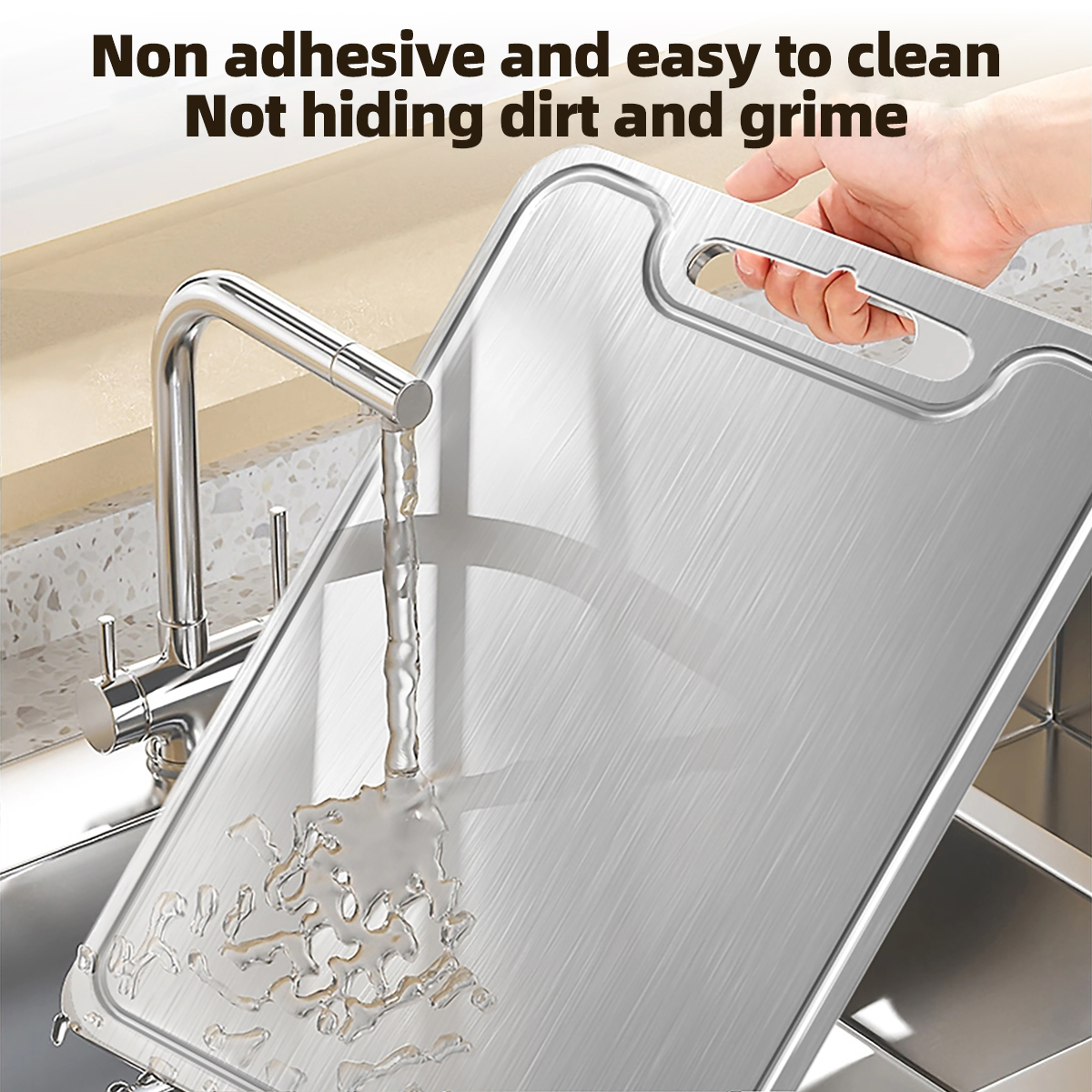 Double-Sided Antibacterial Stainless Steel Cutting Board with New Groove Design - Mildew Proof & Durable 304 stainless steel material