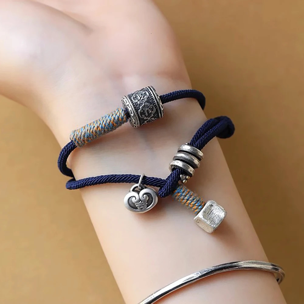 Retro Six-Word Mantra Bracelet Handmade Woven Black Hand Rope Men Women Tibetan Bracelets Peace Lucky Jewelry Gifts Drop 250712