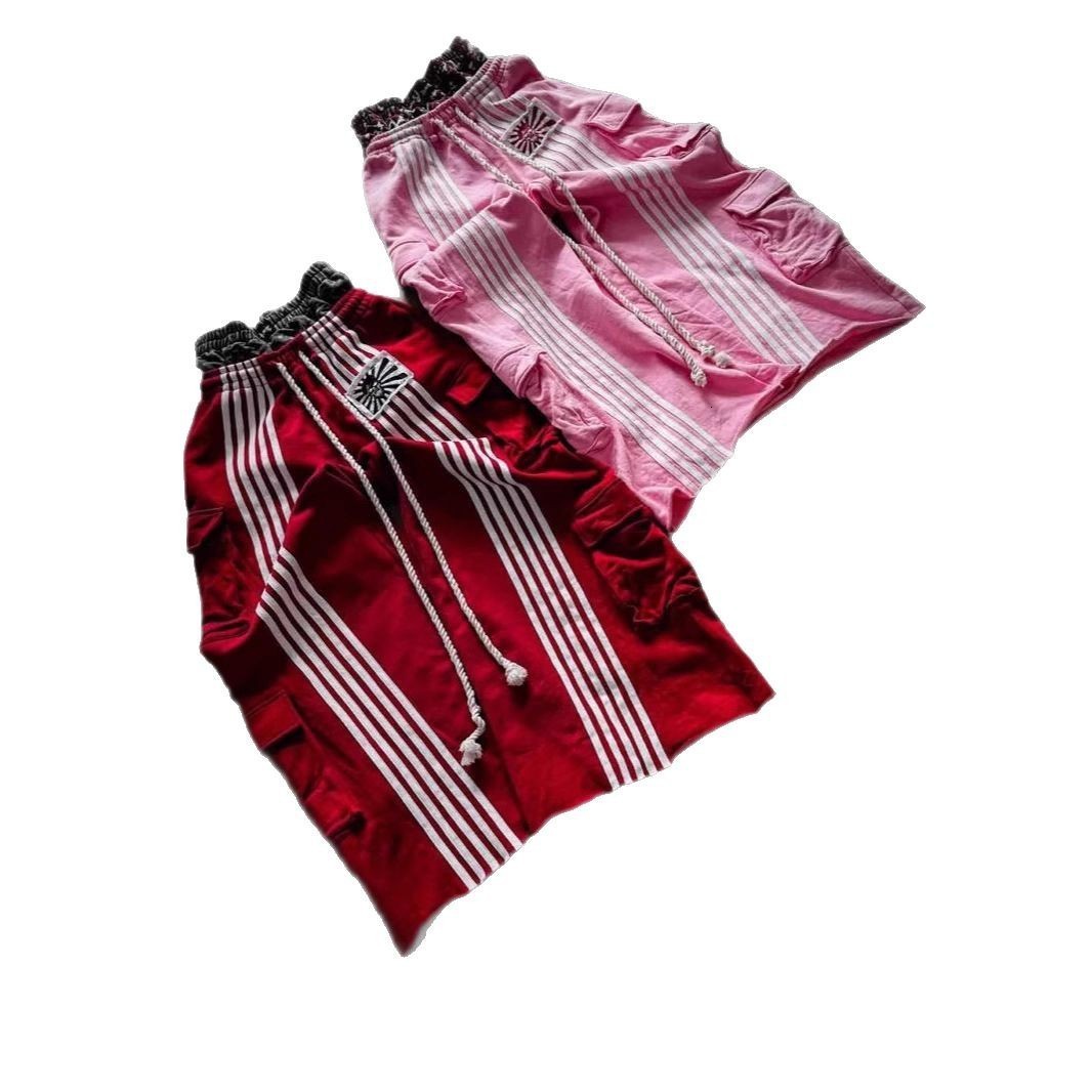 American high street workwear double waisted sweatpants leaf camouflage heavy striped loose wide leg pants y240910