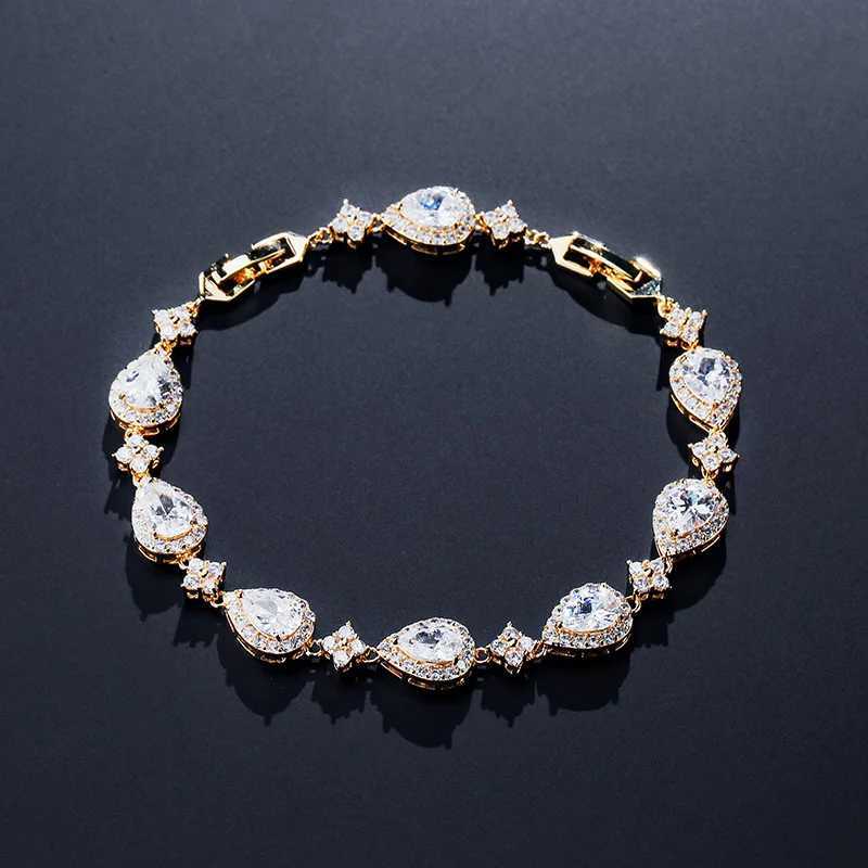 ZAKOL Classic Geometric Water Drop CZ Bracelet for Women Bridal Gorgeous Sparkling Zircon Party Wedding Jewelry XJ250715