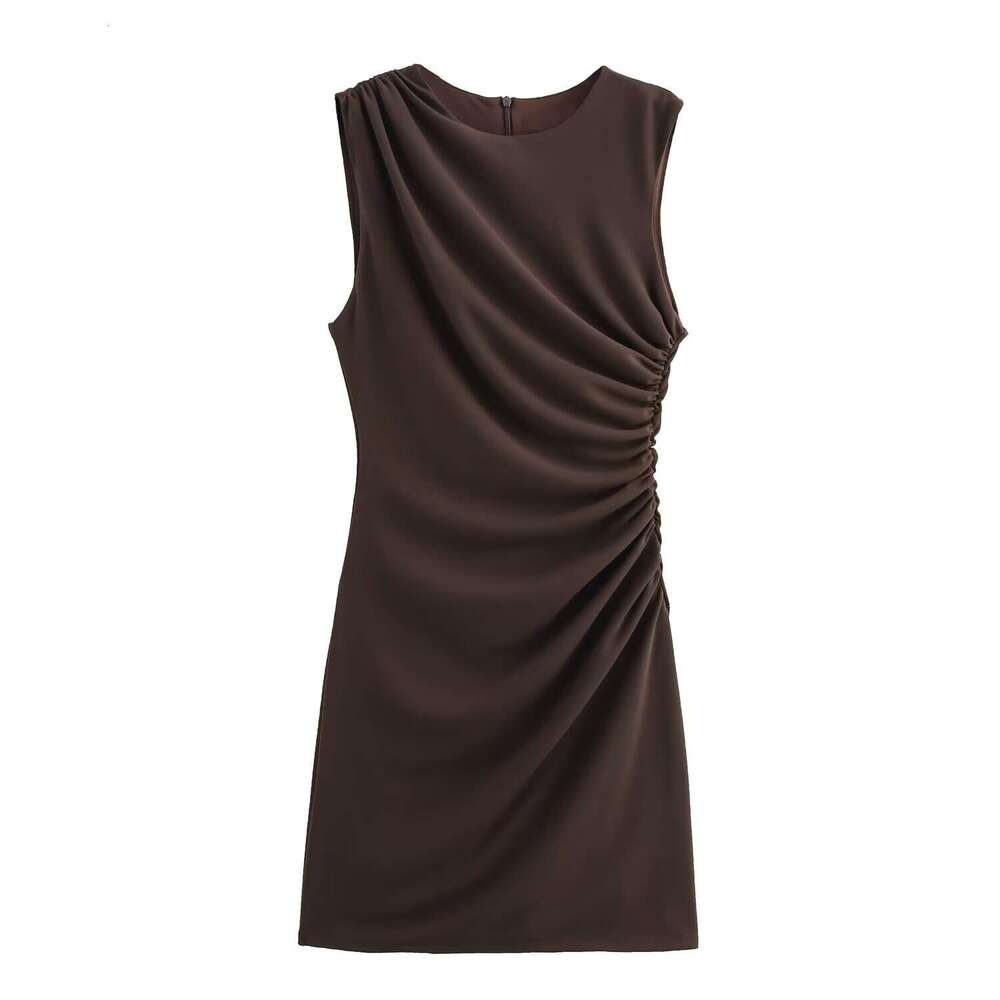 TRAFZA Style Spring Summer New Women's Classic Fashion Pleated Decorative Short Dress B5