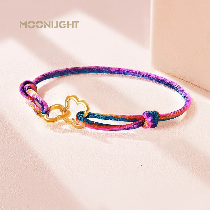 MOONLIGHT Classic Gradient Silk Rope Bracelet Adjustable Double Four Leaf Clover Charm Bracelet For Women Fashion Jewelry Gifts 250712