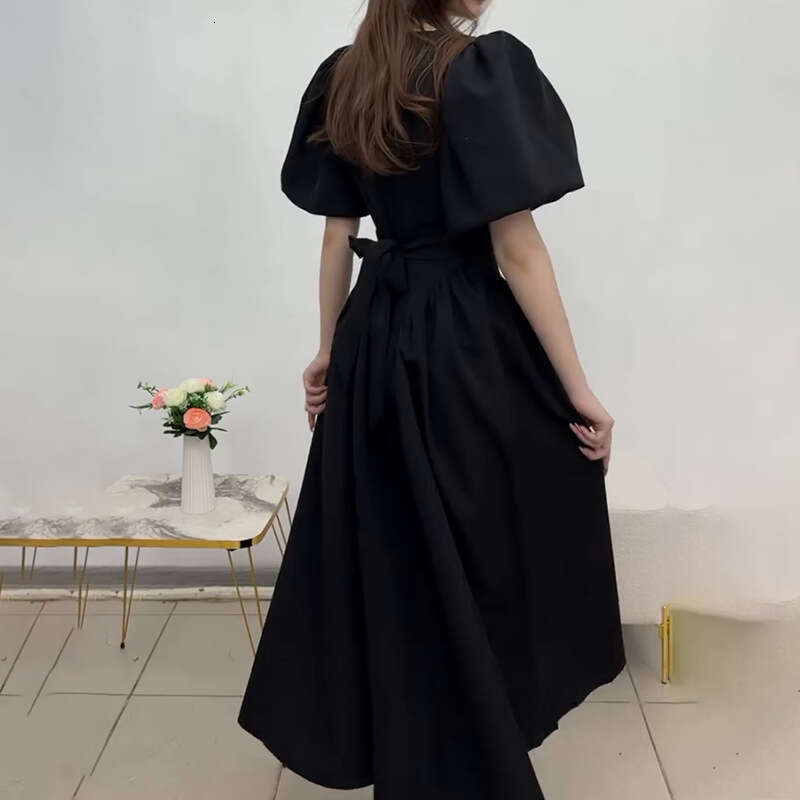 Women's Fashion Autumn New Puff Sleeve Tie Fashionable Elegant Dress B5
