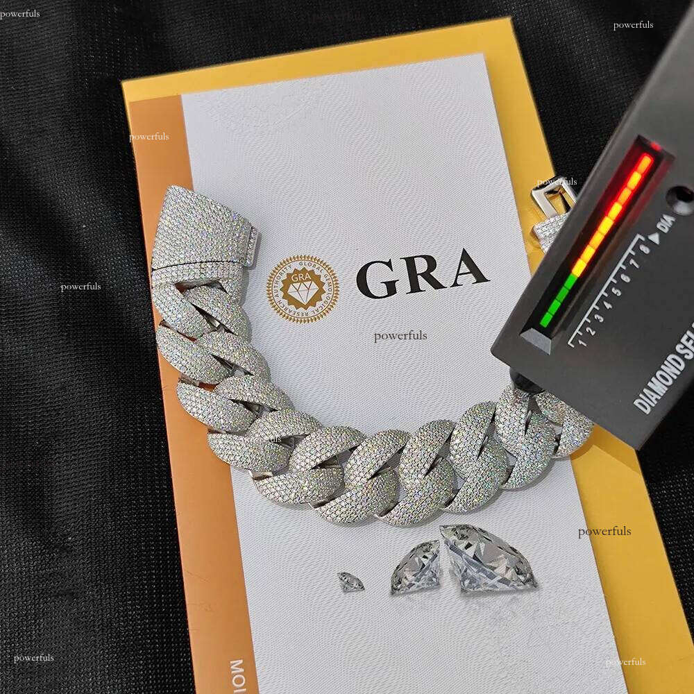 Sterling Sier VVS Moissanite Necklace 22mm Iced Out Cuban Link Chain For Men Latest Design Fine Hiphop Style Jewelry