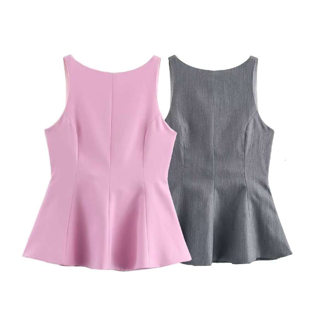 TRAFZA Spring New Bow Tie Backless Tank Sleeveless Waist Cinch Hem Style Women's Top B5