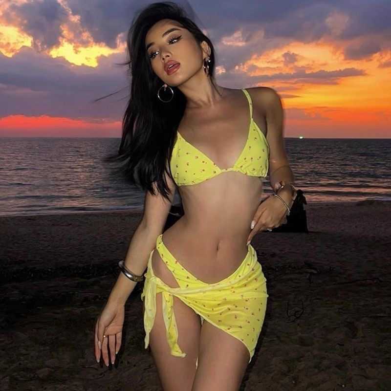 Swimsuit female tough chick one-piece floral bikini set with three pieces that come together