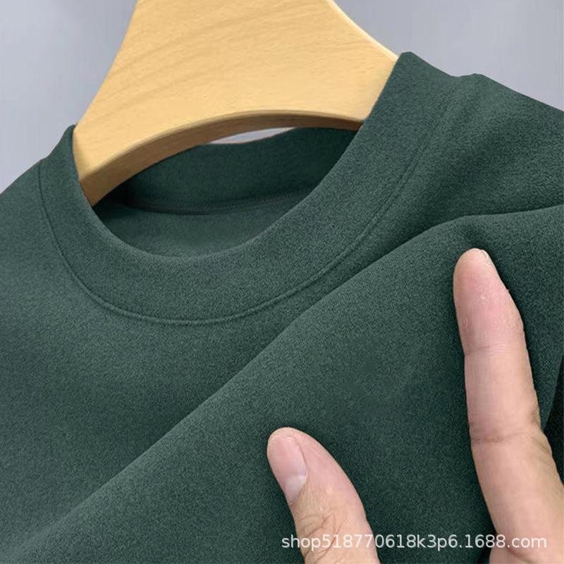 C181030 men's long-sleeved T-shirt men's autumn and winter loose round neck sweater German velvet bottoming shirt autumn wear warm clothes