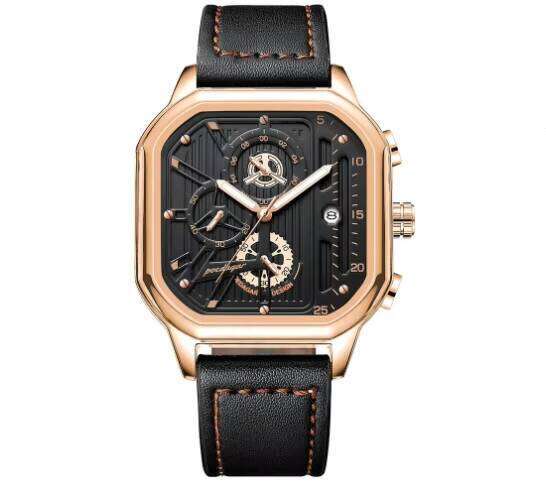 DHwatches Men's Square Chronograph Watch - 50M Waterproof Leather Strap Quartz Wristwatch with Date & Luminous (Model 628)