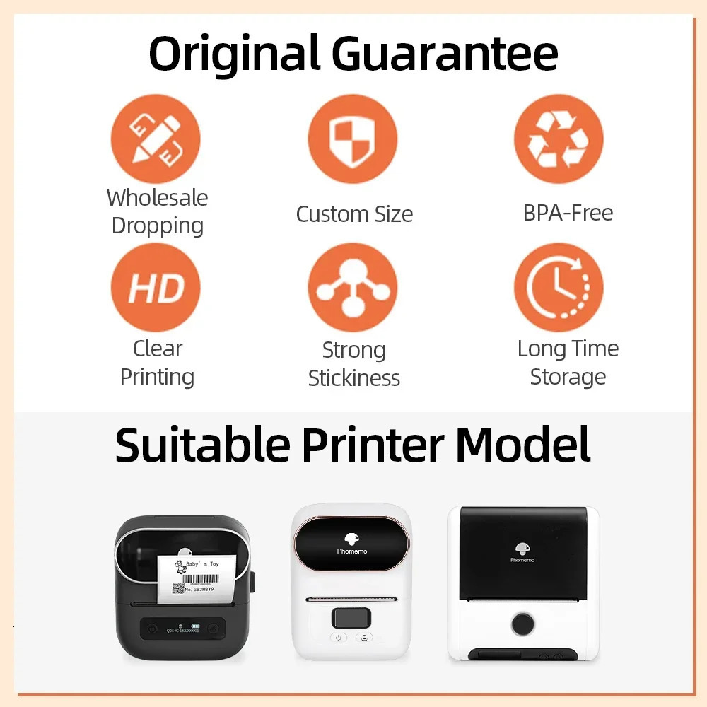 690pcs 3 Rolls Label Sticker for Phomemo M110 M200 M220 Self-Adhesive Direct Thermal Labels Printer Waterproof Label Paper 250715