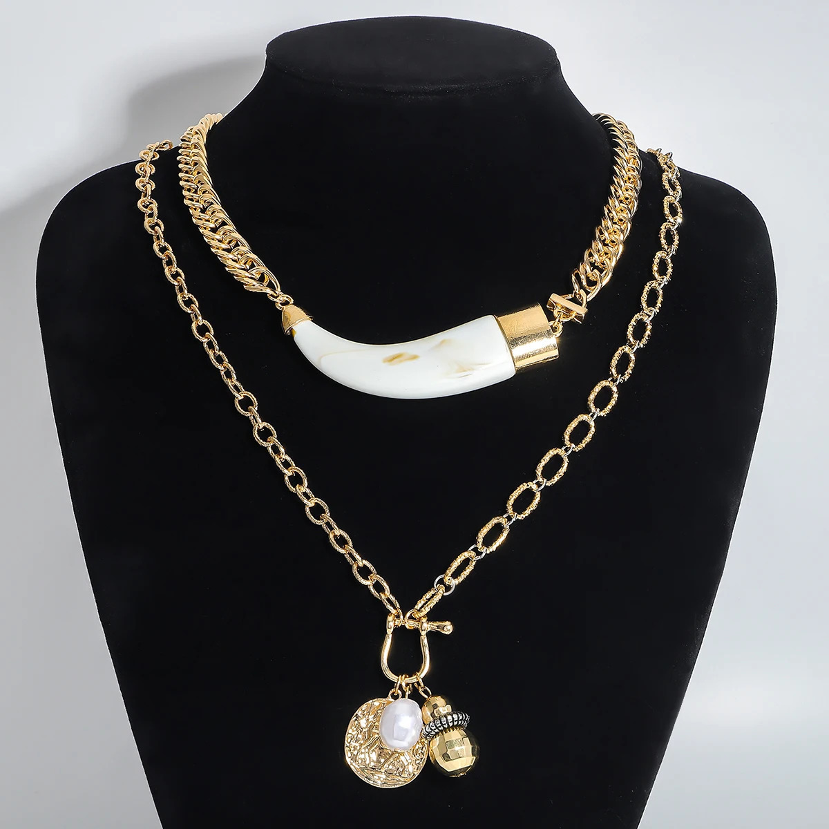 ZAA Trendy Pack Of 2 Chain Necklace With Horn Pendant Heavy Western Cowboy Personality Charm Jewelry Accessories Gift 250711