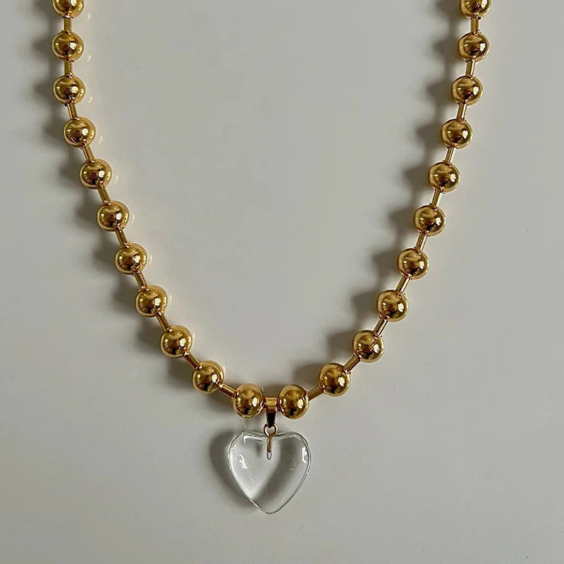 Transparent heart pendant necklace stainless steel ball chain statement necklace cute minimalist jewelry non tarnish in 250711