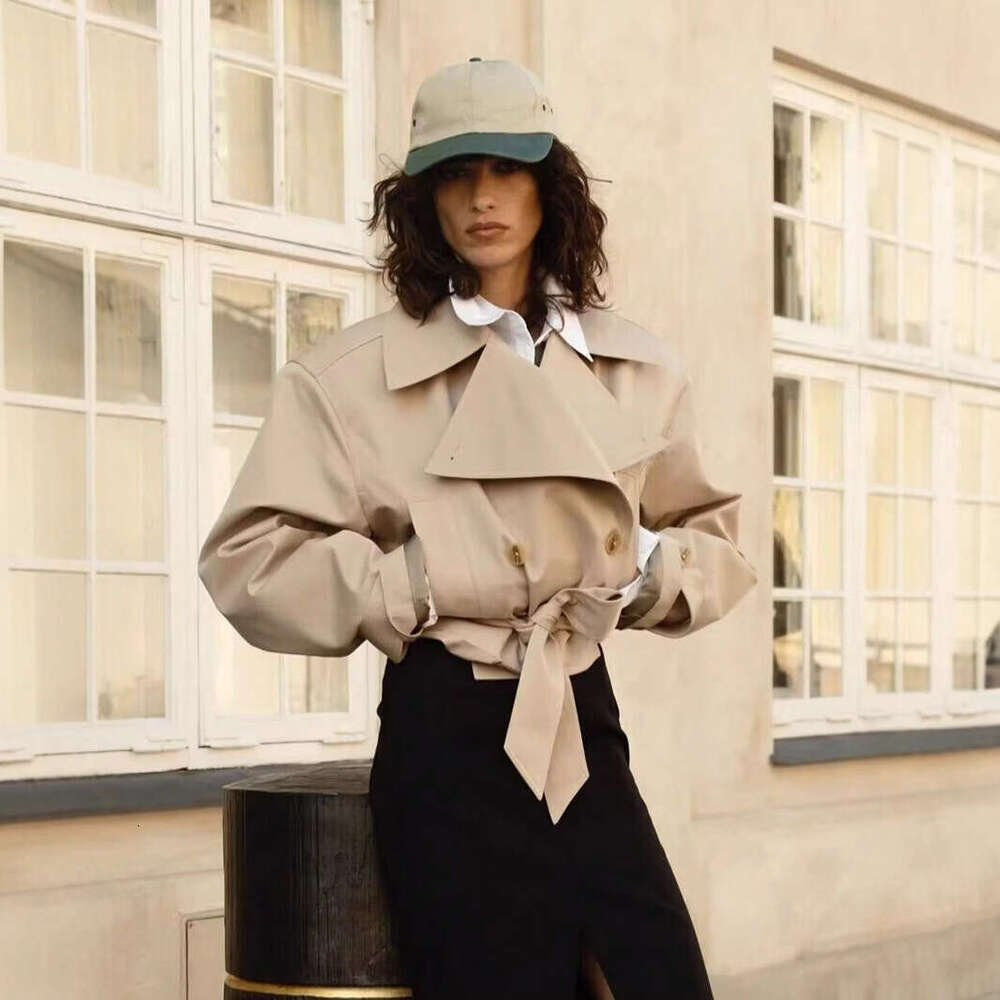 TRAFZA Fashion Versatile Belted Long Sleeve Trench Coat Jacket Top Spring Autumn New Arrival B5