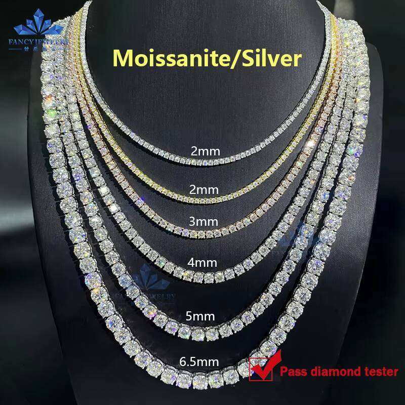 Hip Hop Jewelry VVS Moissanite Diamond Necklace Iced Out Bracelet 925 Silver Diamond Tennis Necklace for Women