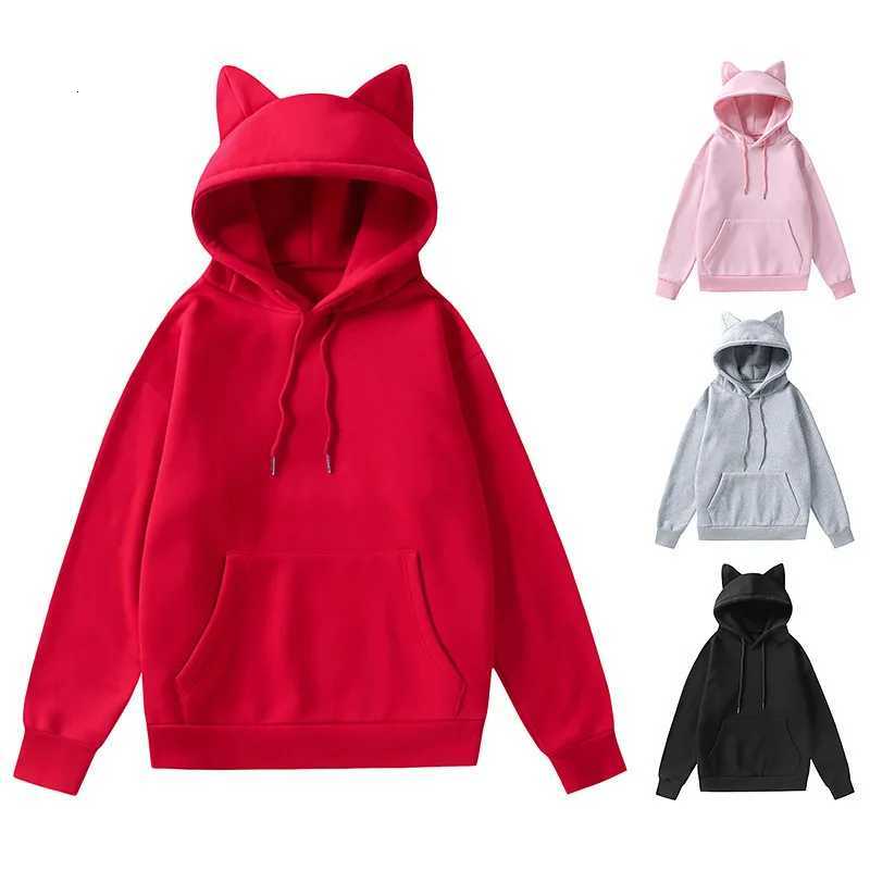Spring and Autumn New Style Womens Cats Ears (Steamed Cat-Ear Shaped Bread) Design Hooded Fleece Sweater Fashion X2507151