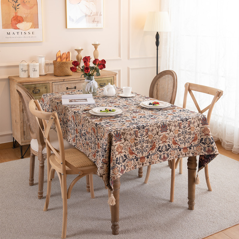 Premium tablecloth retro thickened polyester cotton color woven jacquard flower fringed rectangular coffee table tablecloth dining table cloth