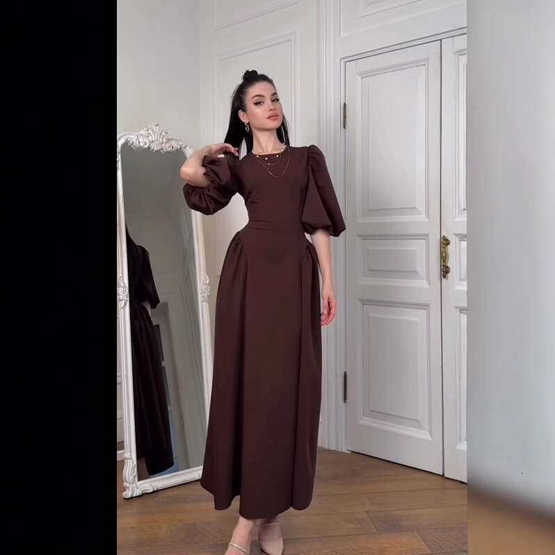 Women's Fashion Autumn New Puff Sleeve Tie Fashionable Elegant Dress B5