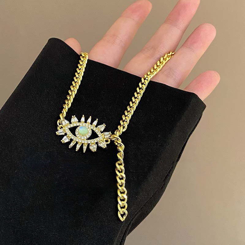 Luxury Jewelry Designer Jewelry European And American Cross-border Diamond-studded Devil's Eye Necklace Fashionable Personality Street Hip-hop St