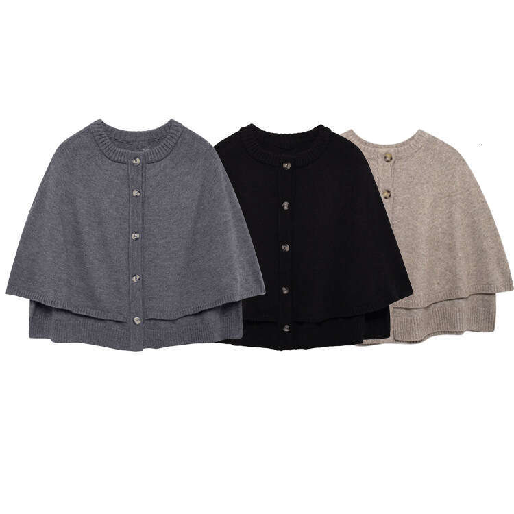 TRAFZA Early Spring And Autumn New Style Women's Fashion Casual Round Neck Knitted Shawl Short Coat B5