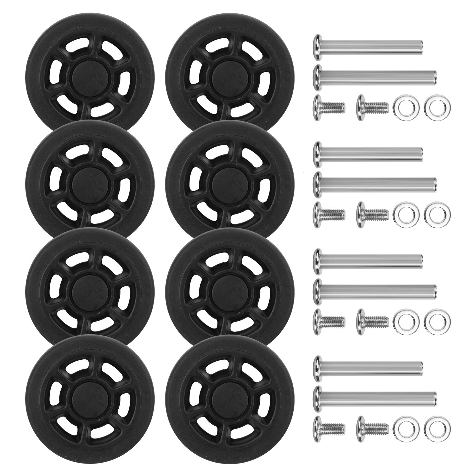 8Pcs Black Replace Wheels with Screw For Travel Luggage Suitcase Wheels 55mm Axles Repair Kit Silent Caster Wheel DIY Repair 250708