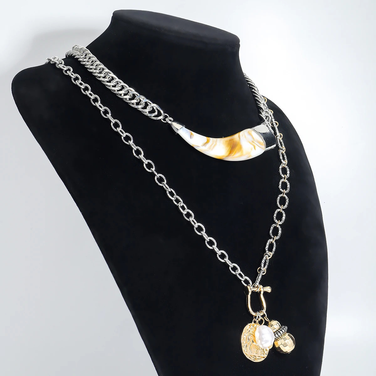 ZAA Trendy Pack Of 2 Chain Necklace With Horn Pendant Heavy Western Cowboy Personality Charm Jewelry Accessories Gift 250711