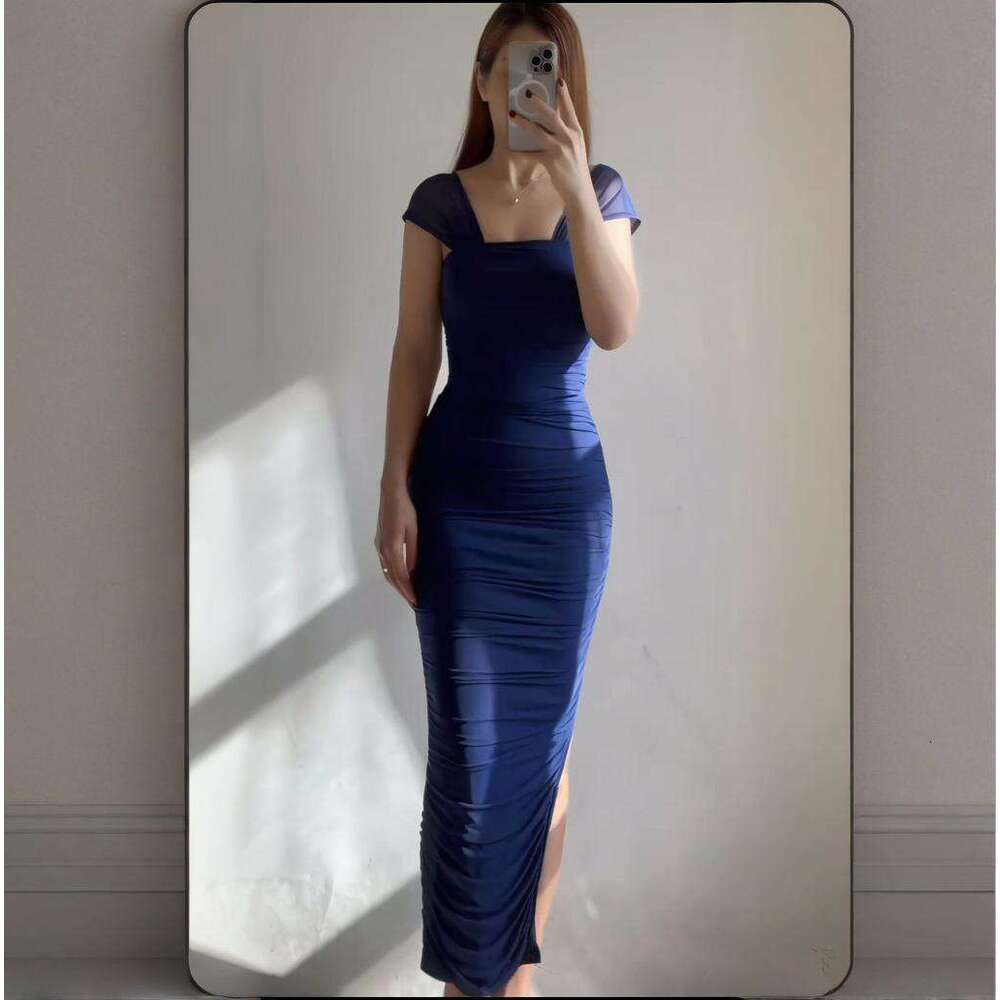 Summer New Women's Slim Waist Sexy Ruched Bodycon Dress B5