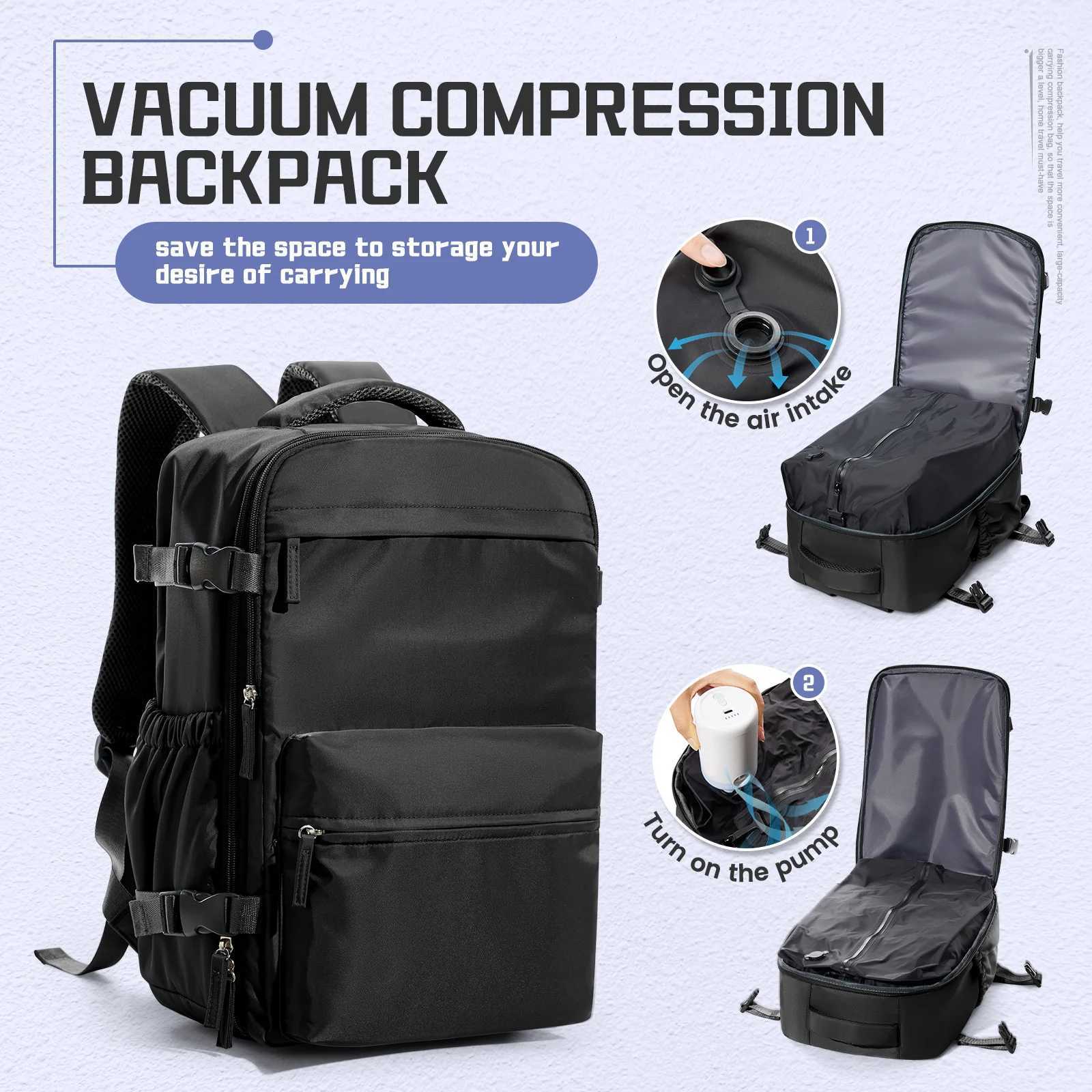 Men Vacuum Compression Backpack 15.6in Laptop Backpack Expand Hiking Vacuum Travel Backpack Ryanair Backpack 40x20x25 Cabin Bag S250715