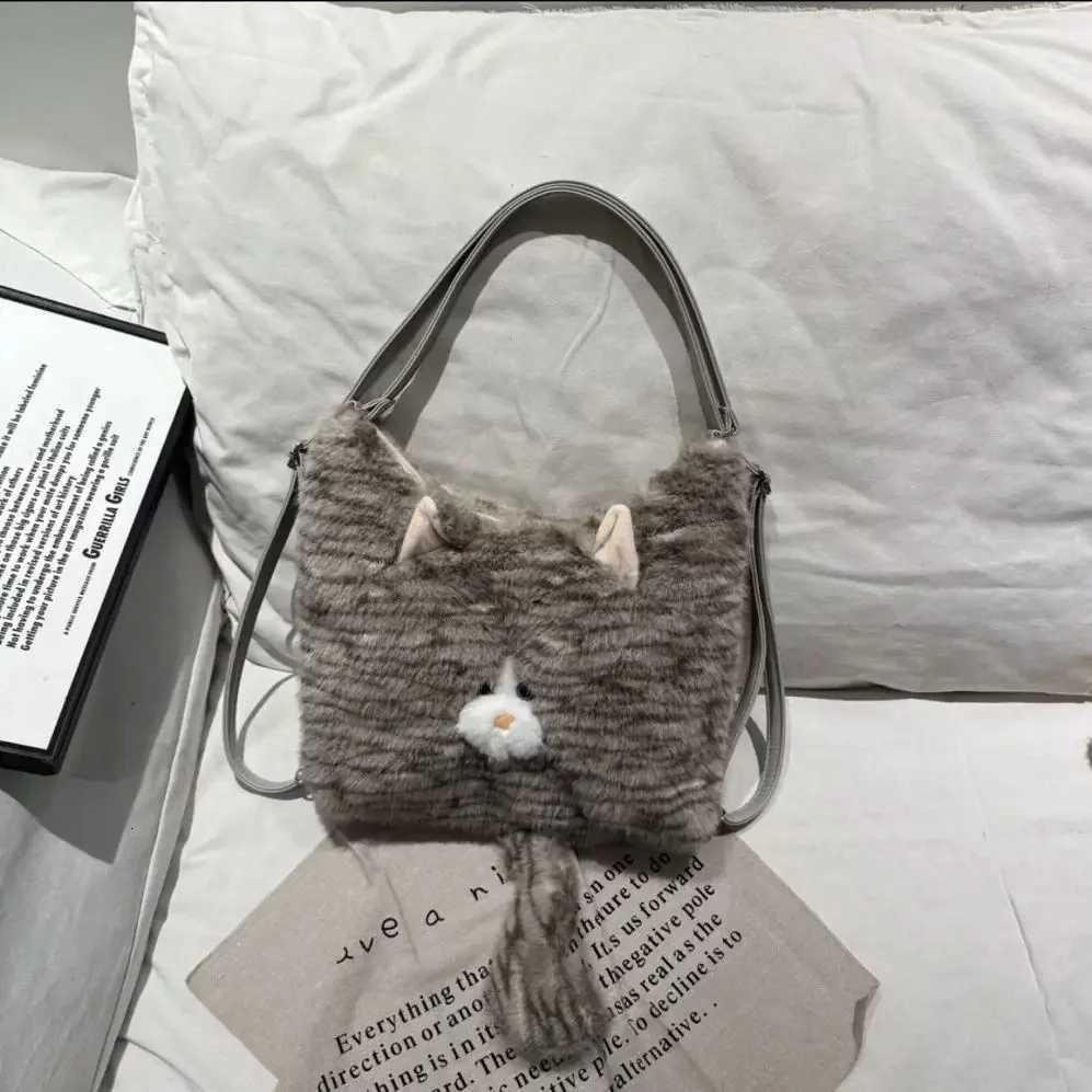 ute Cat Plush Backpack Kaii Student Autumn Winter Backpack Crossbody Bag Handbag Large Storage Bag Back To School Purse Y250719