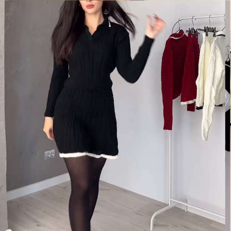 Autumn New Women's Knitted Long Sleeve Short Dress Professional Commuting Fashionable Elegant Set B5